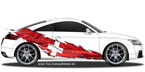 Klebefolie Flagge Schweiz auf Fahrzeugseite von PKW