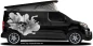 Preview: Autoaufkleber Totenschädel Splash auf dunklem Van in Wunschfarbe