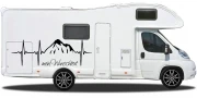 Preview: Campingwagen Aufkleber mit Wunschtext Bergsüchtig
