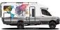 Preview: Bunte Weltkarte mit Kompass Camper Aufkleber | Set für beide Fahrzeugseiten