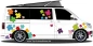 Preview: Hippie Flower Power Blumenaufkleber Set auf Fahrzeugseite von Camper
