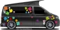 Preview: Hippie Flower Power Blumenaufkleber Set auf Fahrzeugseite von dunklem Camper
