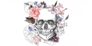 Preview: Sticker Totenkopf mit Blüten