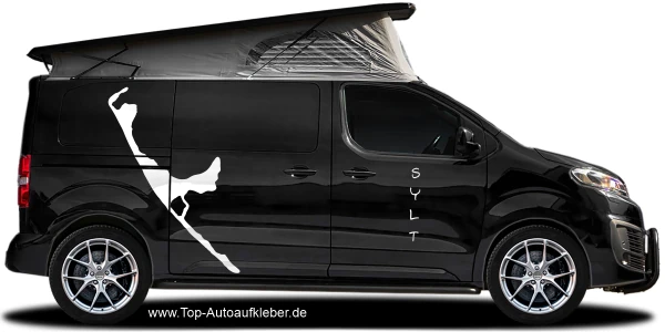 Wohnmobilaufkleber die Silhouette von Sylt auf dunklem Camper - Ansicht Farbauswahl