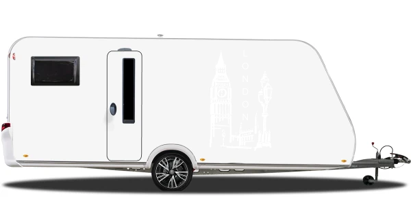 Wohnmobilaufkleber Big Ben London auf hellem Wohnwagen - Ansicht Farbauswahl