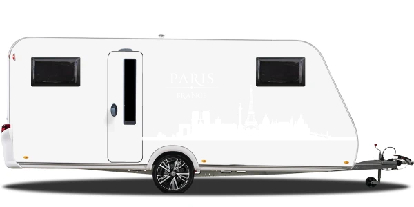 Wohnmobilfolie Skyline von Paris auf hellem Wohnwagen - Ansicht Farbauswahl
