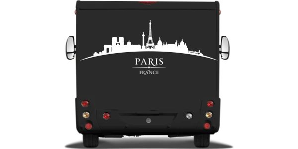 Wohnmobilfolie Skyline von Paris auf Heck von Wohnmobil oder Wohnwagen - Ansicht Farbauswahl