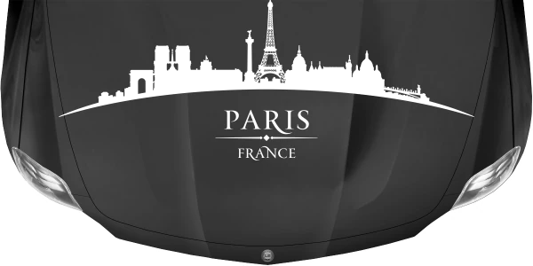 Wohnmobilfolie Skyline von Paris auf dunkler Motorhaube - Ansicht Farbauswahl