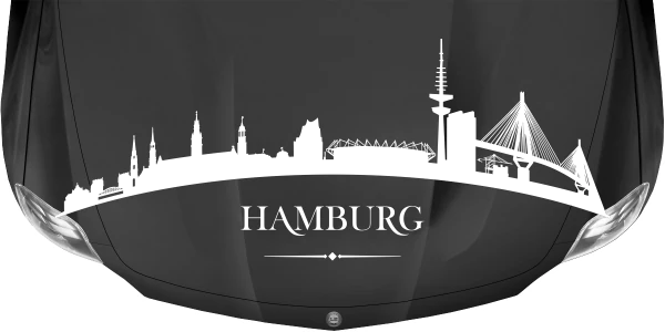Caravandekor Skyline von Hamburg auf dunkler Motorhaube - Ansicht Farbauswahl