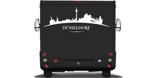Caravandekor Skyline Düsseldorf auf Heck von Wohnmobil oder Wohnwagen - Ansicht Farbauswahl