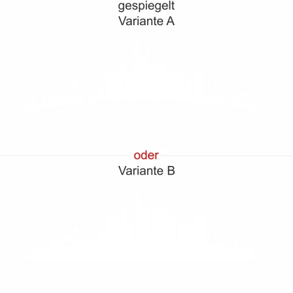 Frankfurter Skyline als Aufkleber für die Heckscheibe - Ansicht Ausrichtung mit Farbauswahl und Variante