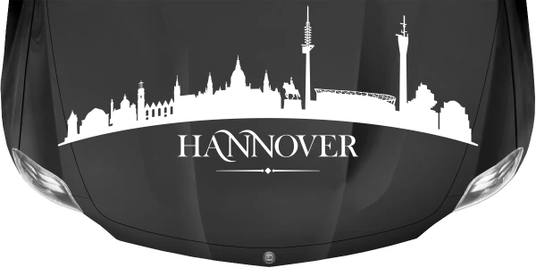Caravandekor Skyline Hannover auf dunkler Motorhaube - Ansicht Farbauswahl