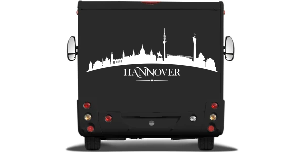 Caravandekor Skyline Hannover auf Heck von Wohnmobil oder Wohnwagen - Ansicht Farbauswahl
