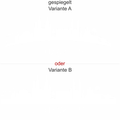 Heckscheibensticker mit Silhouette von Wiesbaden - Ansicht Ausrichtung mit Farbauswahl und Variante