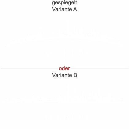 Heckscheibensticker mit Silhouette von Duisburg - Ansicht Ausrichtung mit Farbauswahl und Variante