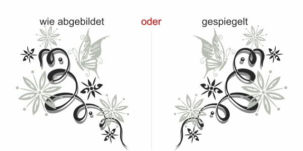 Bunter Motorhaubenaufkleber mit Ranke und Schmetterling - Ansicht Ausrichtung