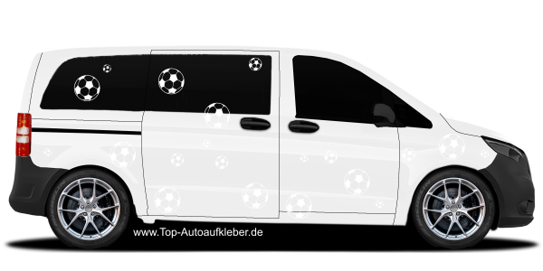 Preview: Autoaufkleber Set Fußbälle auf Campervan - Ansicht Farbauswahl
