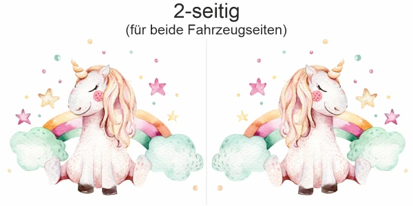 Einhorn Aufkleber fürs Auto - Ansicht zweiseitig für beide Fahrzeugseiten