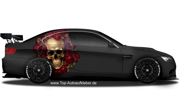 Preview: Autoaufkleber Goldener Totenkopf mit Rosen | Set für beide Fahrzeugseiten Preview: Autoaufkleber Goldener Totenkopf mit Rosen | Set für beide Fahrzeugseiten