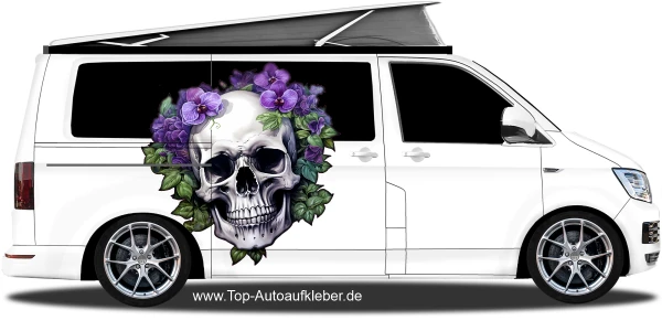 Autoaufkleber Totenkopf mit Blüten | Set für beide Fahrzeugseiten