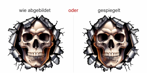 Wohnwagenaufkleber Riss im Blech mit Schädel