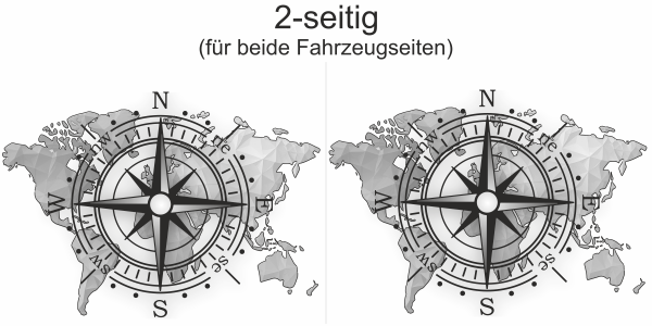 Wohnmobildekor Weltkarte mit Windrose | Set für beide Fahrzeugseiten