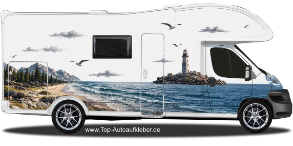 Reisemobil Aufkleber Berge und Meer | Set für beide Fahrzeugseiten
