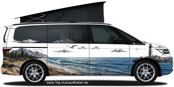 Preview: Reisemobil Aufkleber Berge und Meer | Set für beide Fahrzeugseiten