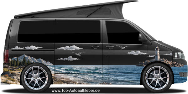 Preview: Reisemobil Aufkleber Berge und Meer | Set für beide Fahrzeugseiten