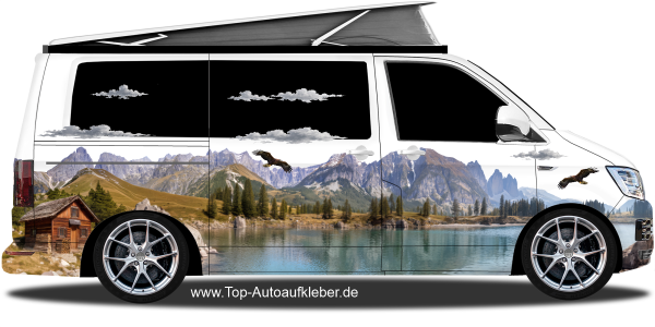 Preview: Reisemobil Aufkleber Bergsee | Set für beide Fahrzeugseiten