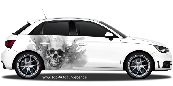 Autoaufkleber Totenschädel Splash auf Fahrzeugseite in Wunschfarbe