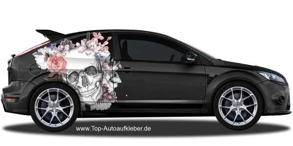 Autosticker Blumen Totenschädel | Set für beide Fahrzeugseiten