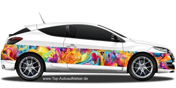 Preview: Seitendekor Regenbogen Splash auf PKW Fahrzeugseite