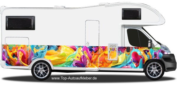 Preview: Seitendekor Regenbogen Splash auf Wohnmobil Fahrzeugseite