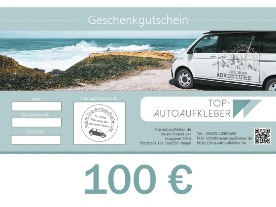 Geschenkgutschein 100 Euro von top-autoaufkleber.de