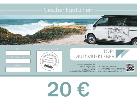 Geschenkgutschein 20 Euro von top-autoaufkleber.de