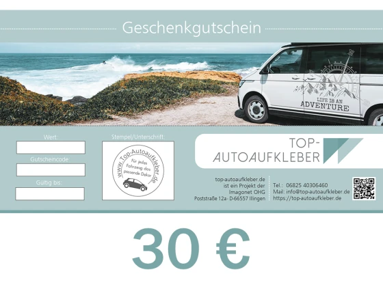 Geschenkgutschein 30 Euro von top-autoaufkleber.de