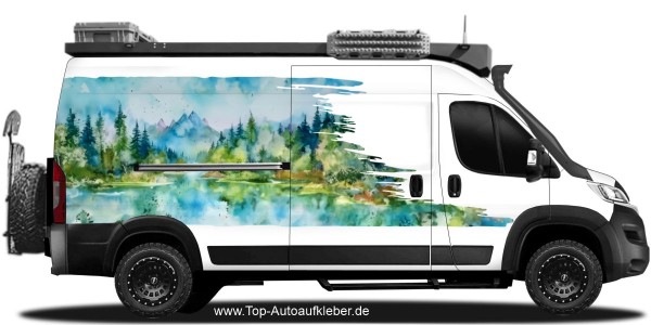 Wohnmobildekor Aquarellaufkleber Alpenpanorama