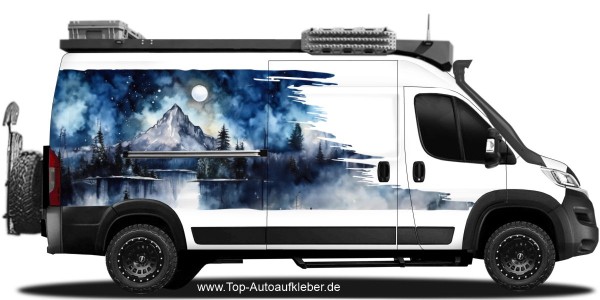 Wohnmobildekor Aquarellaufkleber Berge bei Nacht