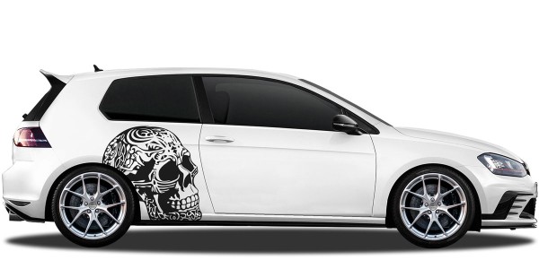 Preview: Autotattoo Totenkopf mit Figuren | Set für beide Fahrzeugseiten