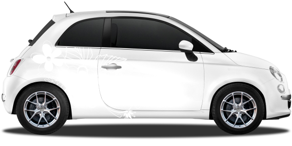Autotattoo Blumenornament mit Schmetterling auf hellem PKW - Ansicht Farbauswahl
