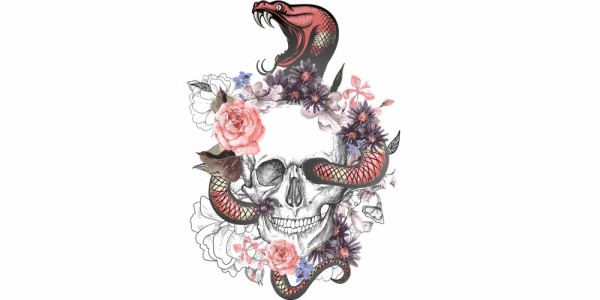 Preview: Klebefolie Blumenreicher Totenschädel mit Schlange