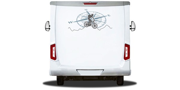 Preview: Heckscheibenaufkleber Kompass und Mountainbike