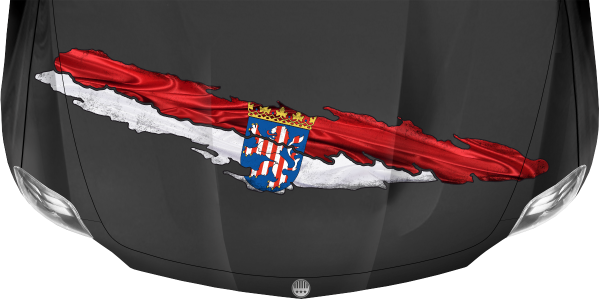 Die Hessische Flagge zum Aufkleben auf dunkler Motorhaube