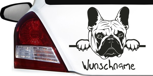 Wunschname Aufkleber für Auto mit Französische Bulldogge