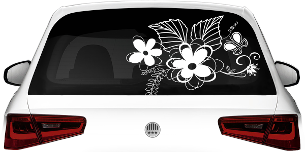Preview: Aufkleber für die Heckscheibe mit Blumen Ornament und Schmetterling - Ansicht Farbauswahl