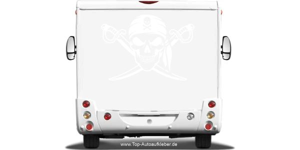 Aufkleber Totenkopf mit gekreuzten Schwertern auf Wohnmobil  - Farbauswahl