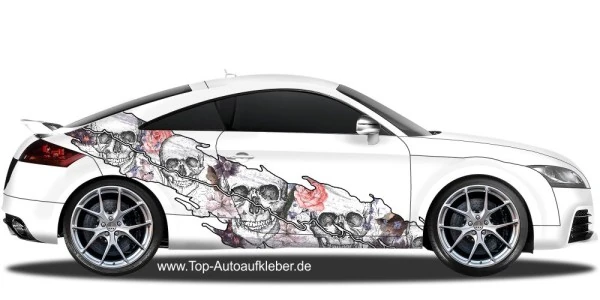 Autoaufkleber Totenköpfe mit Blüten | Set für beide Fahrzeugseiten