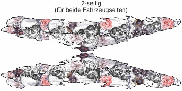 Preview: Wohnmobil Aufkleber Totenkopf mit Blüten | Set für beide Fahrzeugseiten