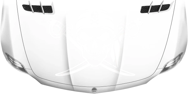 Aufkleber Totenkopf mit gekreuzten Schwertern auf heller Motorhaube - Farbauswahl